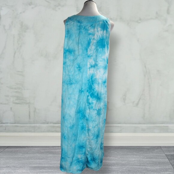 Vintage 90s Embroidered Midi Shift Dress Size L Blue Cotton Twill Tie Dye - Picture 4 of 11